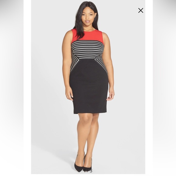 NWOT Julia Jordan Striped Black/Red Colorblock Dress, size 8. - Picture 2 of 8